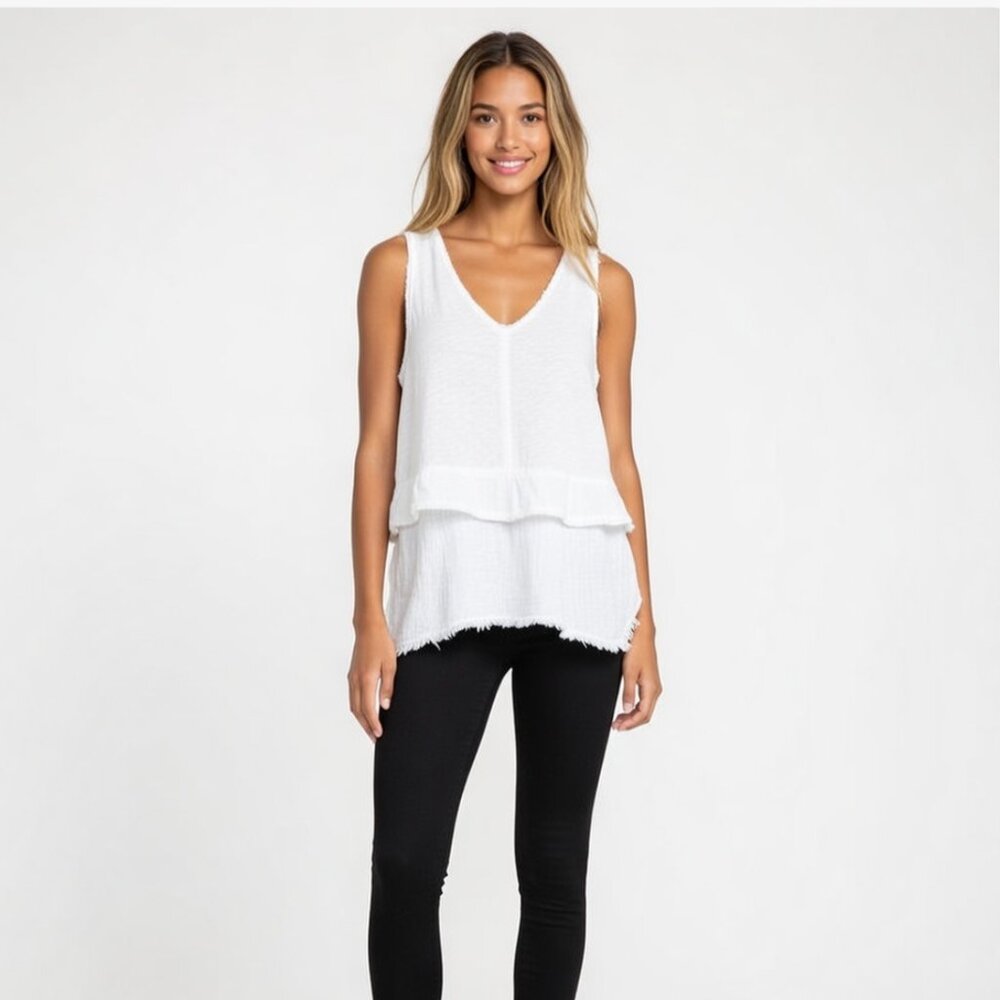 Dylan White Layered Tank Top - Picture 3 of 14